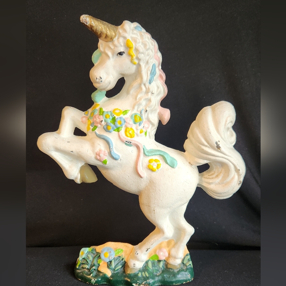 Cast Iron Unicorn Figure Doorstop Horse Antique Farmhouse